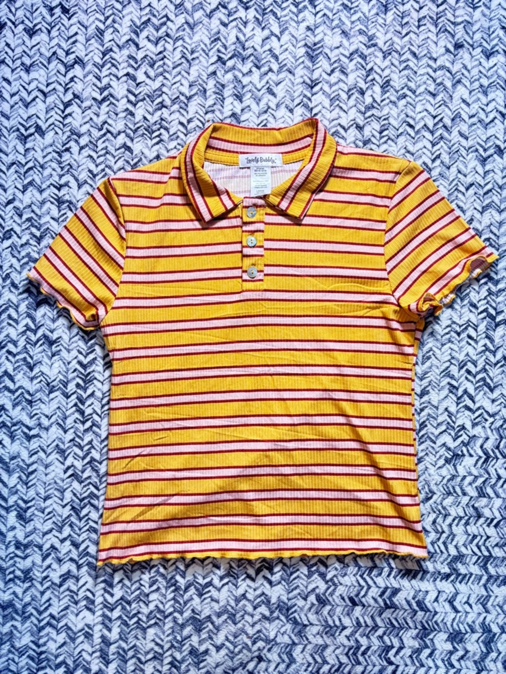Women’s Small Yellow and Red Striped Ruffle Spring/Summer Polo Shirt